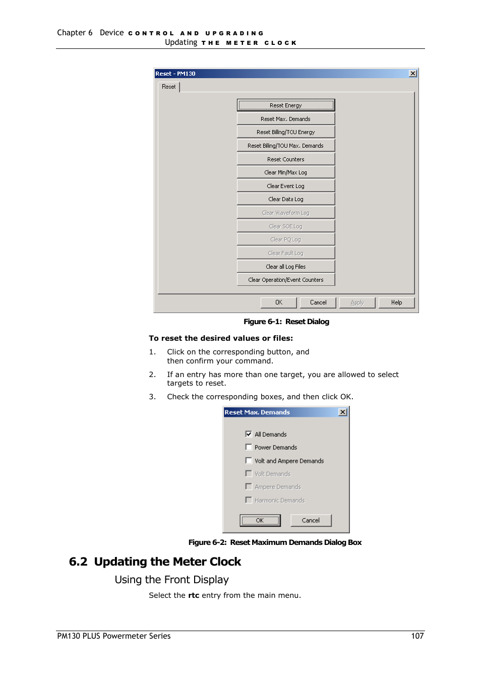 Updating the meter clock, 2 updating the meter clock, Using the front display | SATEC PM130 PLUS Manual User Manual | Page 107 / 159