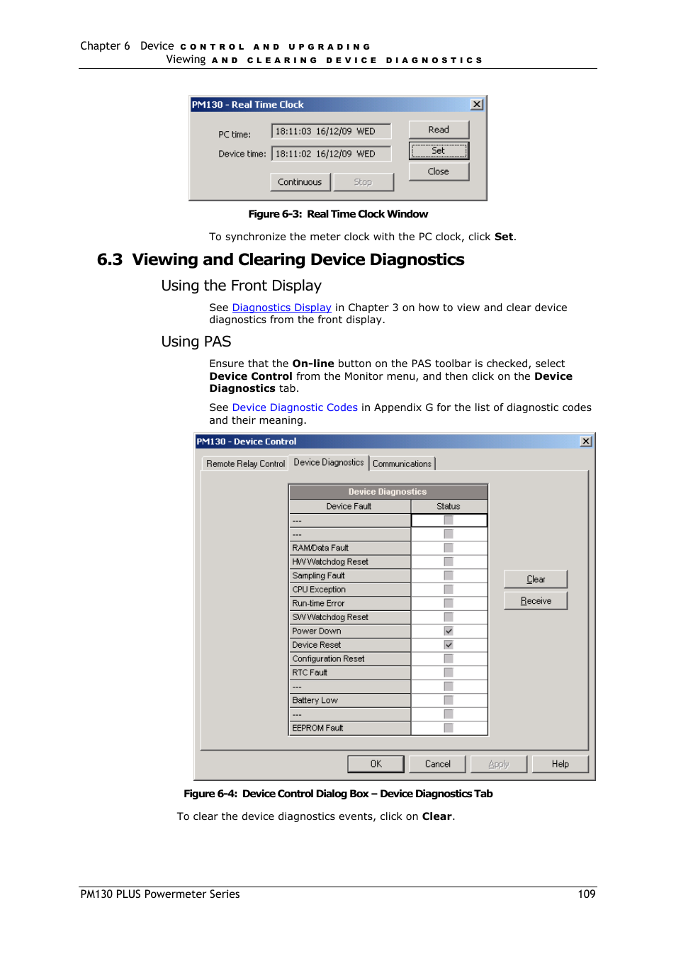 Viewing and clearing device diagnostics, 3 viewing and clearing device diagnostics, Using the front display | Using pas | SATEC PM130 PLUS Manual User Manual | Page 109 / 159