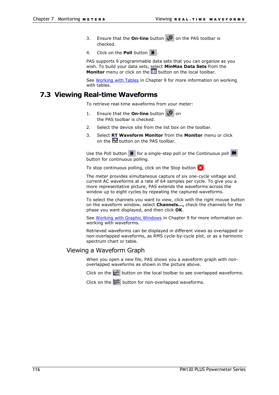Viewing real-time waveforms, 3 viewing real-time waveforms, Viewing a waveform graph | SATEC PM130 PLUS Manual User Manual | Page 116 / 159
