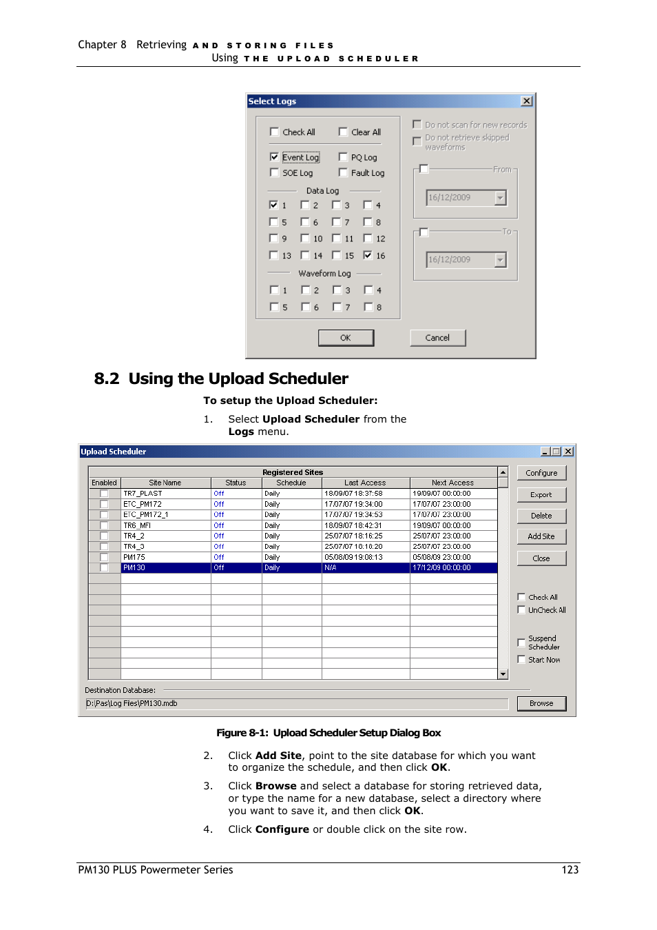 Using the upload scheduler, 2 using the upload scheduler | SATEC PM130 PLUS Manual User Manual | Page 123 / 159