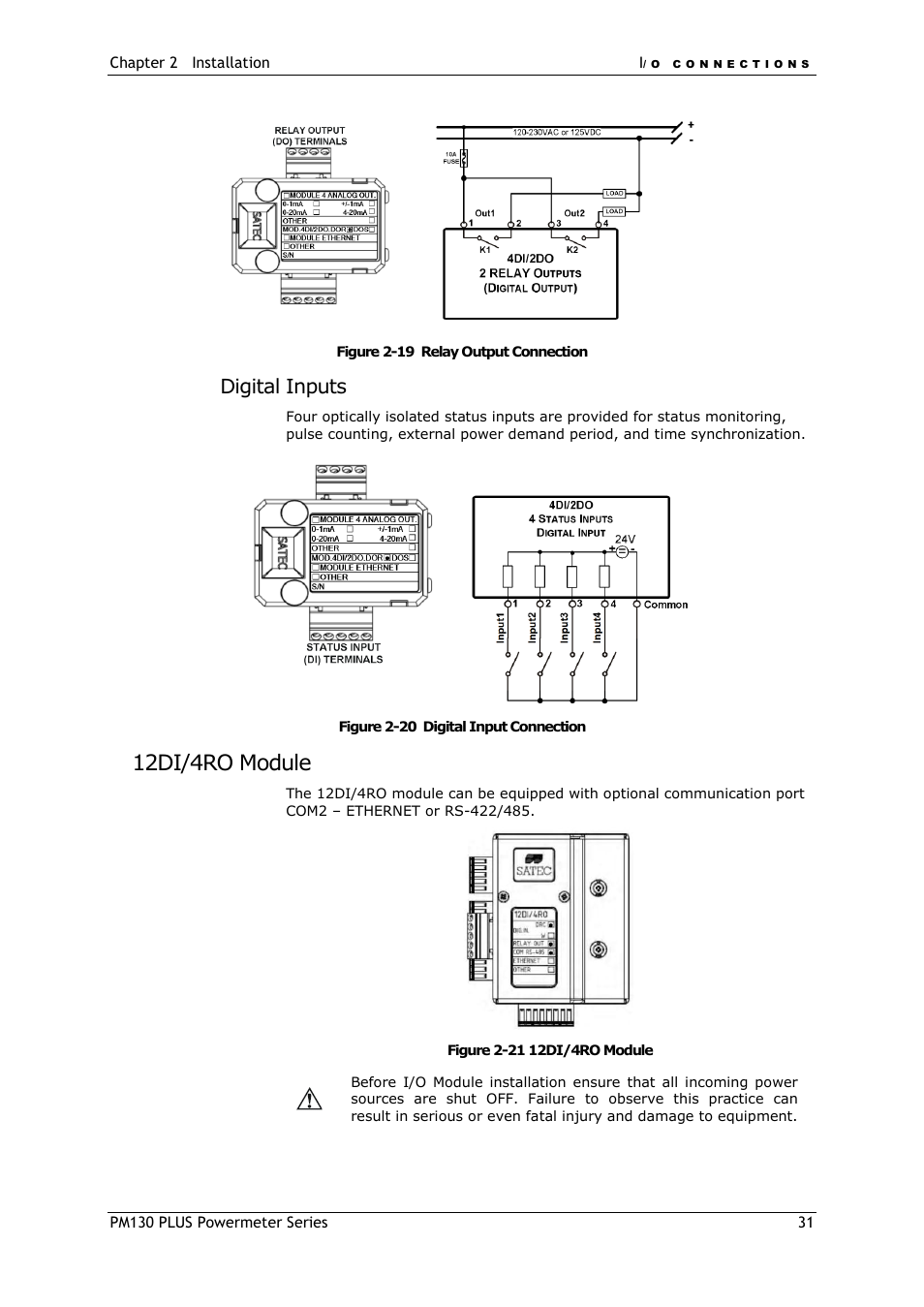 12di/4ro module, Digital inputs | SATEC PM130 PLUS Manual User Manual | Page 31 / 159