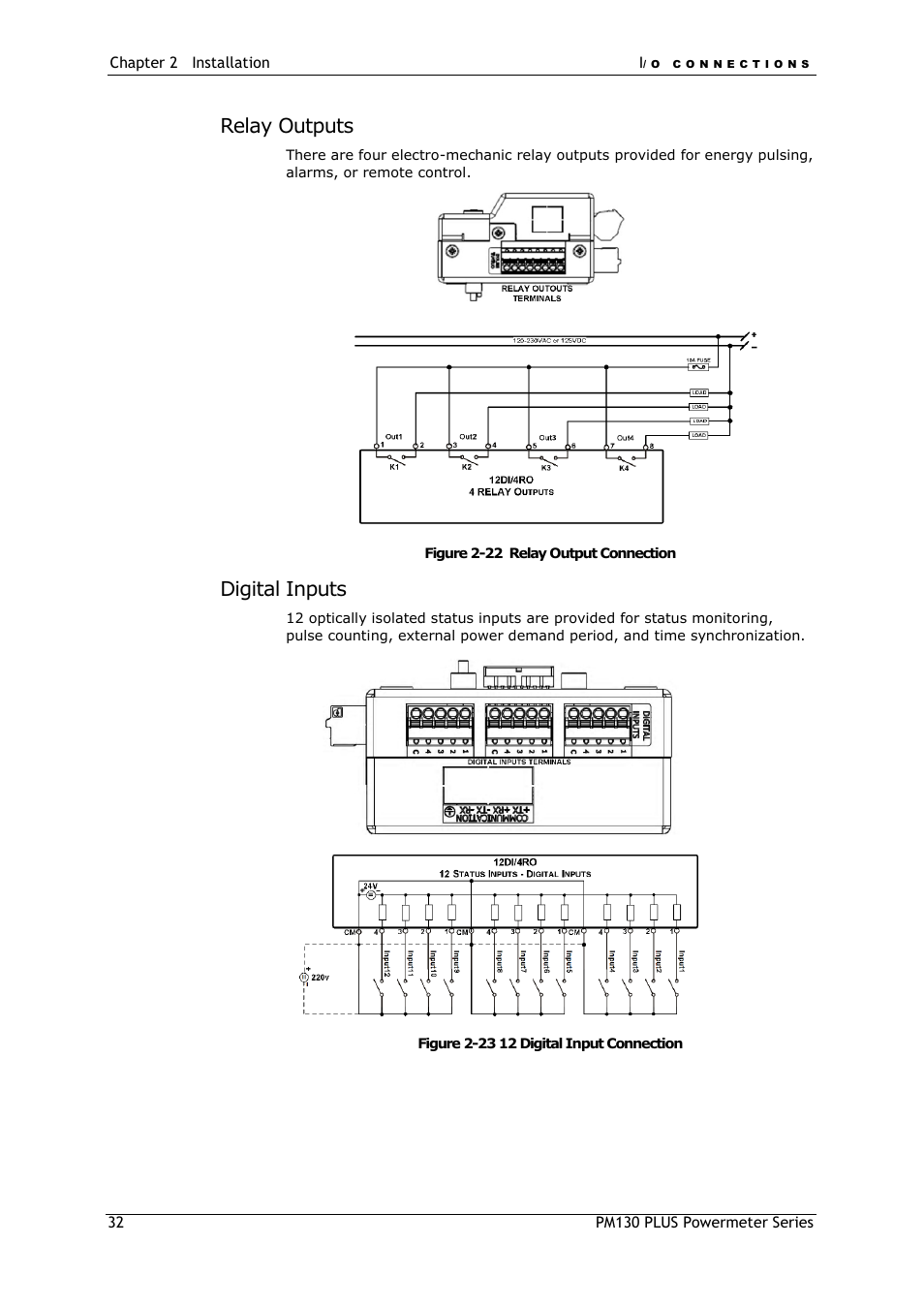 Relay outputs, Digital inputs | SATEC PM130 PLUS Manual User Manual | Page 32 / 159