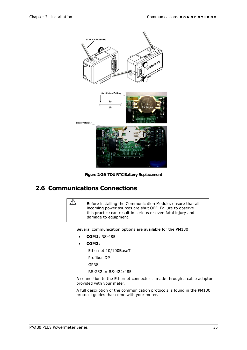 Communications connections, 6 communications connections | SATEC PM130 PLUS Manual User Manual | Page 35 / 159