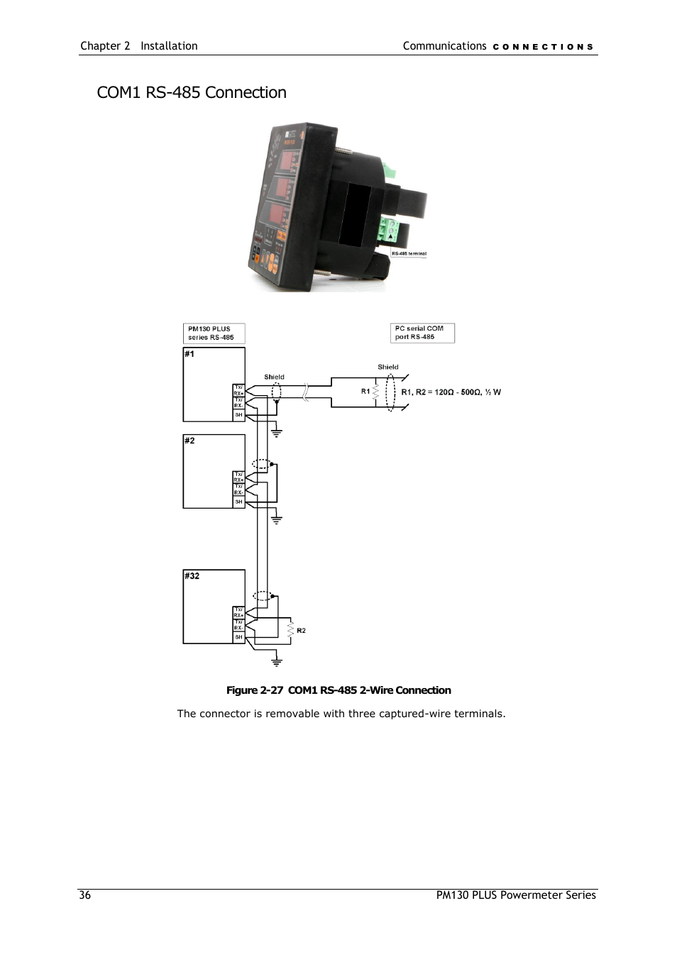 Com1 rs-485 connection | SATEC PM130 PLUS Manual User Manual | Page 36 / 159