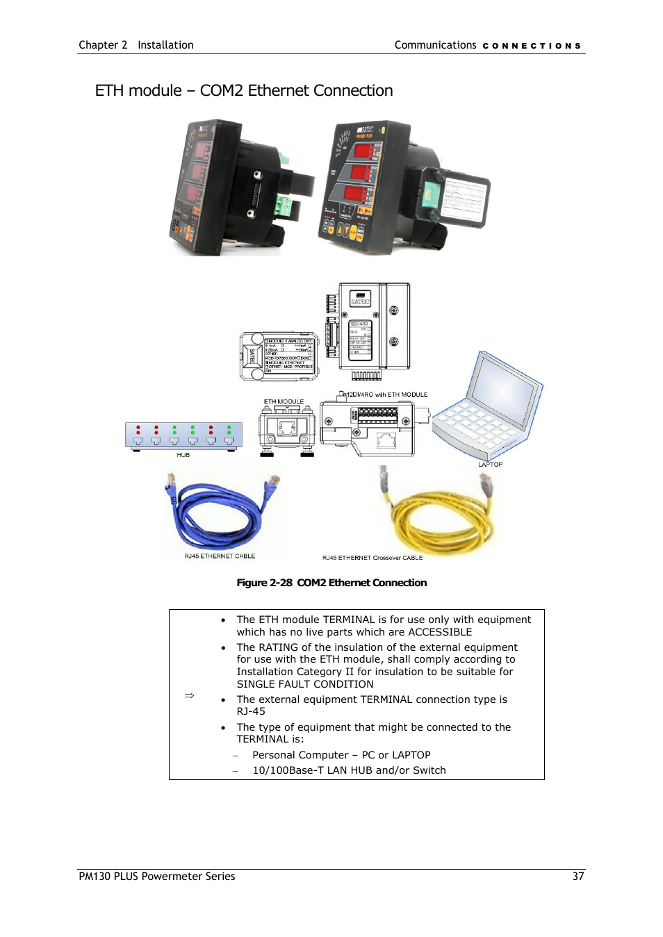 Eth module – com2 ethernet connection | SATEC PM130 PLUS Manual User Manual | Page 37 / 159