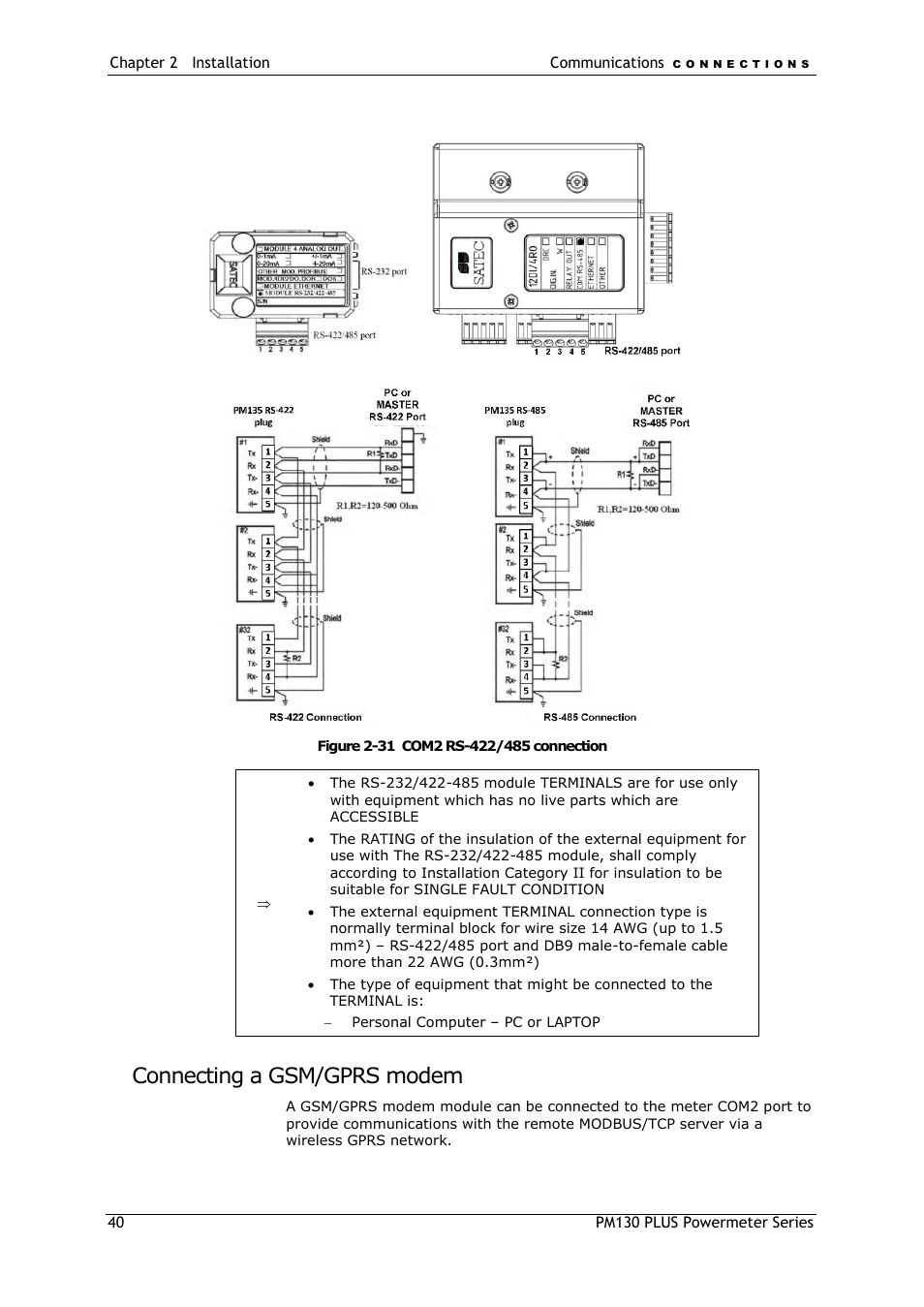 Connecting a gsm/gprs modem | SATEC PM130 PLUS Manual User Manual | Page 40 / 159