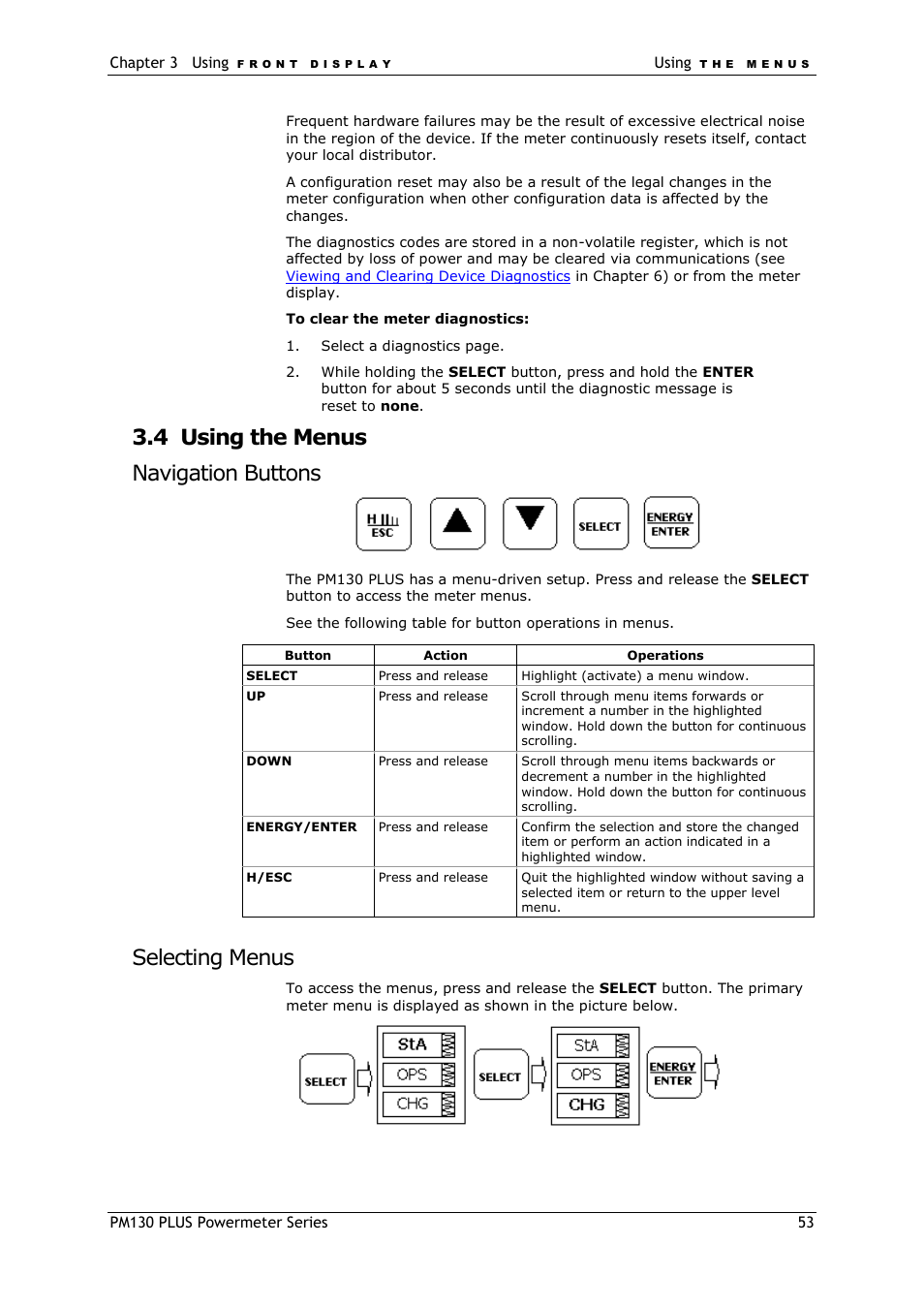 Using the menus, Navigation buttons, Selecting menus | 4 using the menus navigation buttons | SATEC PM130 PLUS Manual User Manual | Page 53 / 159