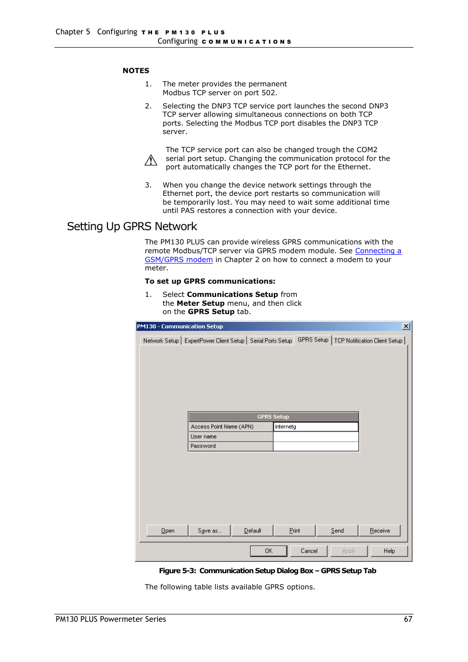 Setting up gprs network | SATEC PM130 PLUS Manual User Manual | Page 67 / 159
