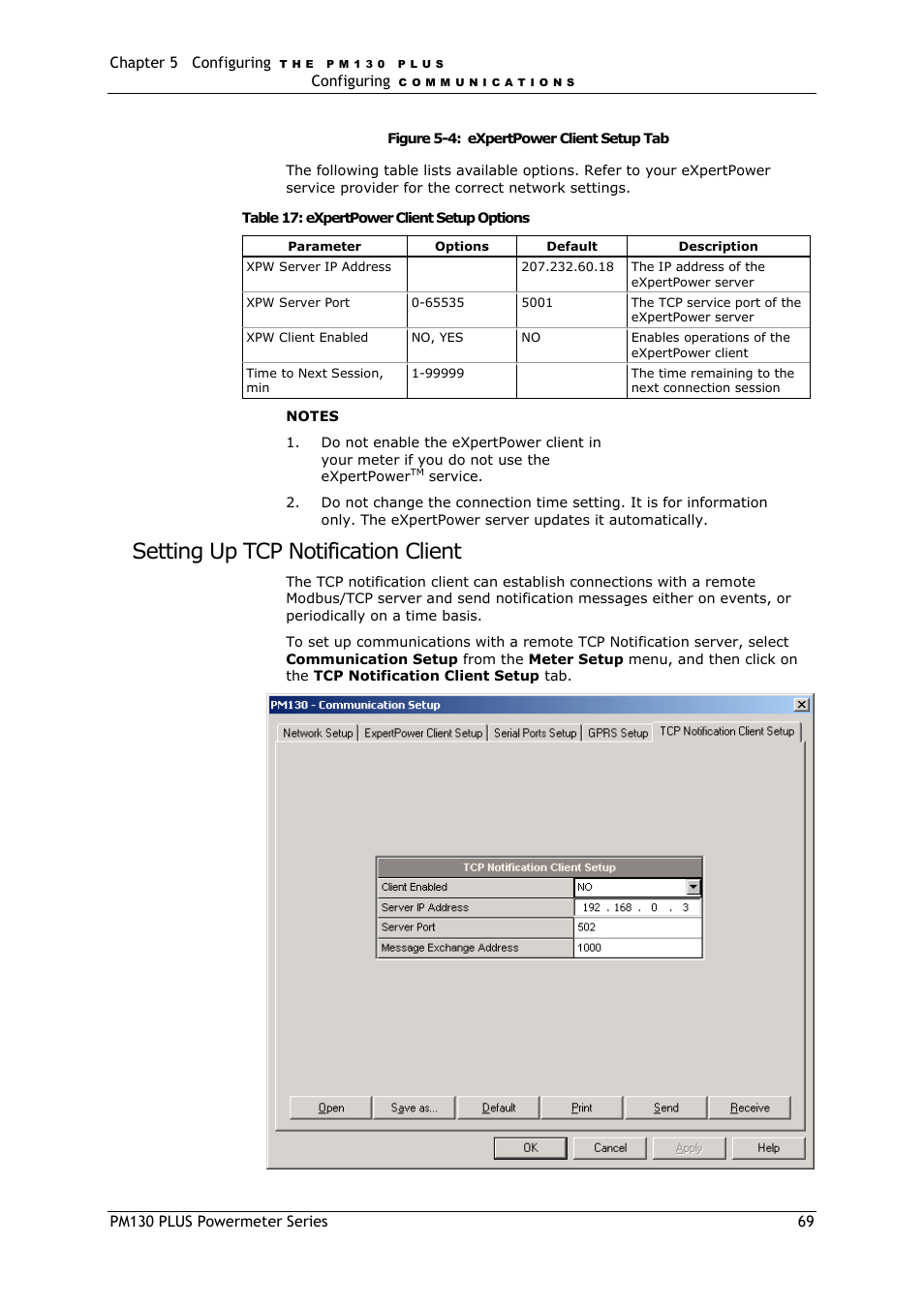 Setting up tcp notification client, Setting up tcp notification, Client | Setting up tcp, Notification client | SATEC PM130 PLUS Manual User Manual | Page 69 / 159
