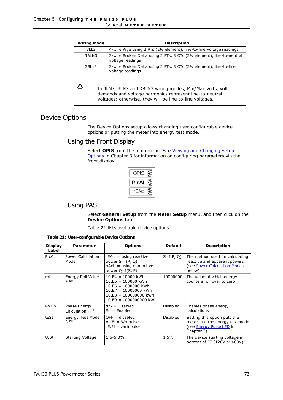 Device options, Device, Options | Using the front display, Using pas | SATEC PM130 PLUS Manual User Manual | Page 73 / 159
