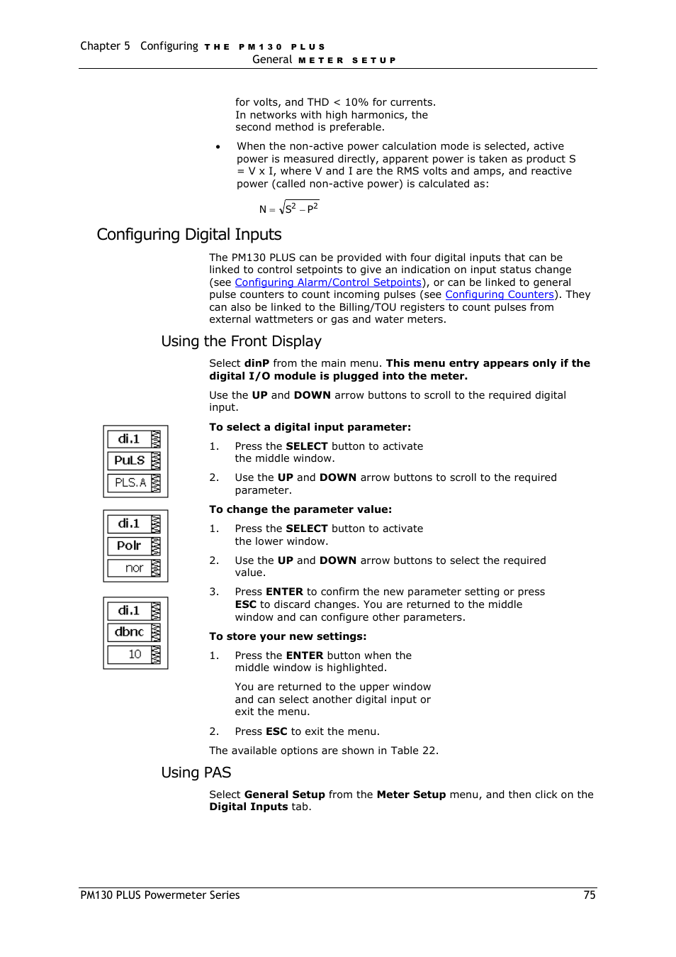 Configuring digital inputs, Using the front display, Using pas | SATEC PM130 PLUS Manual User Manual | Page 75 / 159
