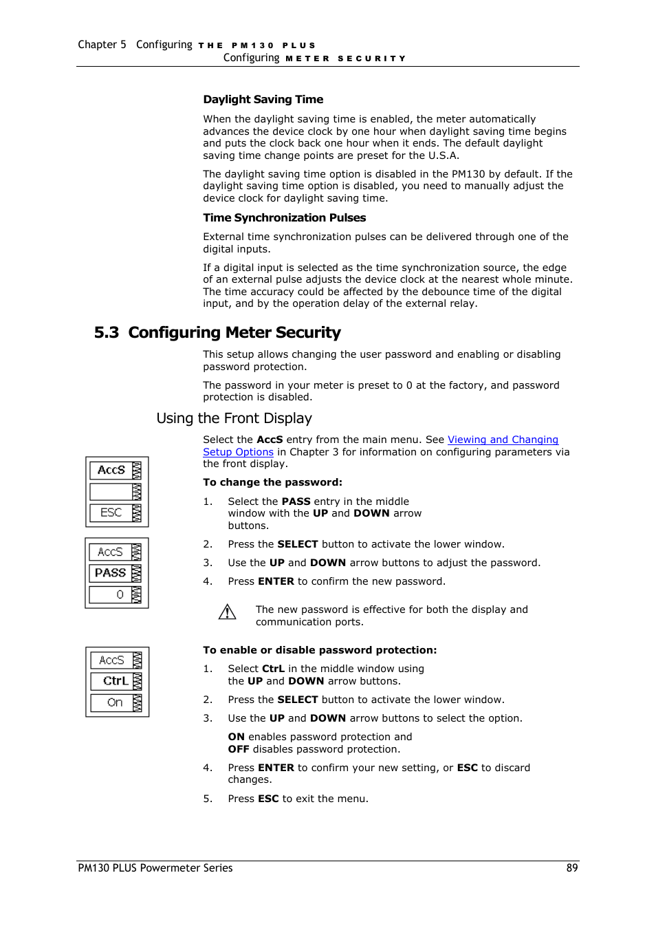 Configuring meter security, 3 configuring meter security, Using the front display | SATEC PM130 PLUS Manual User Manual | Page 89 / 159