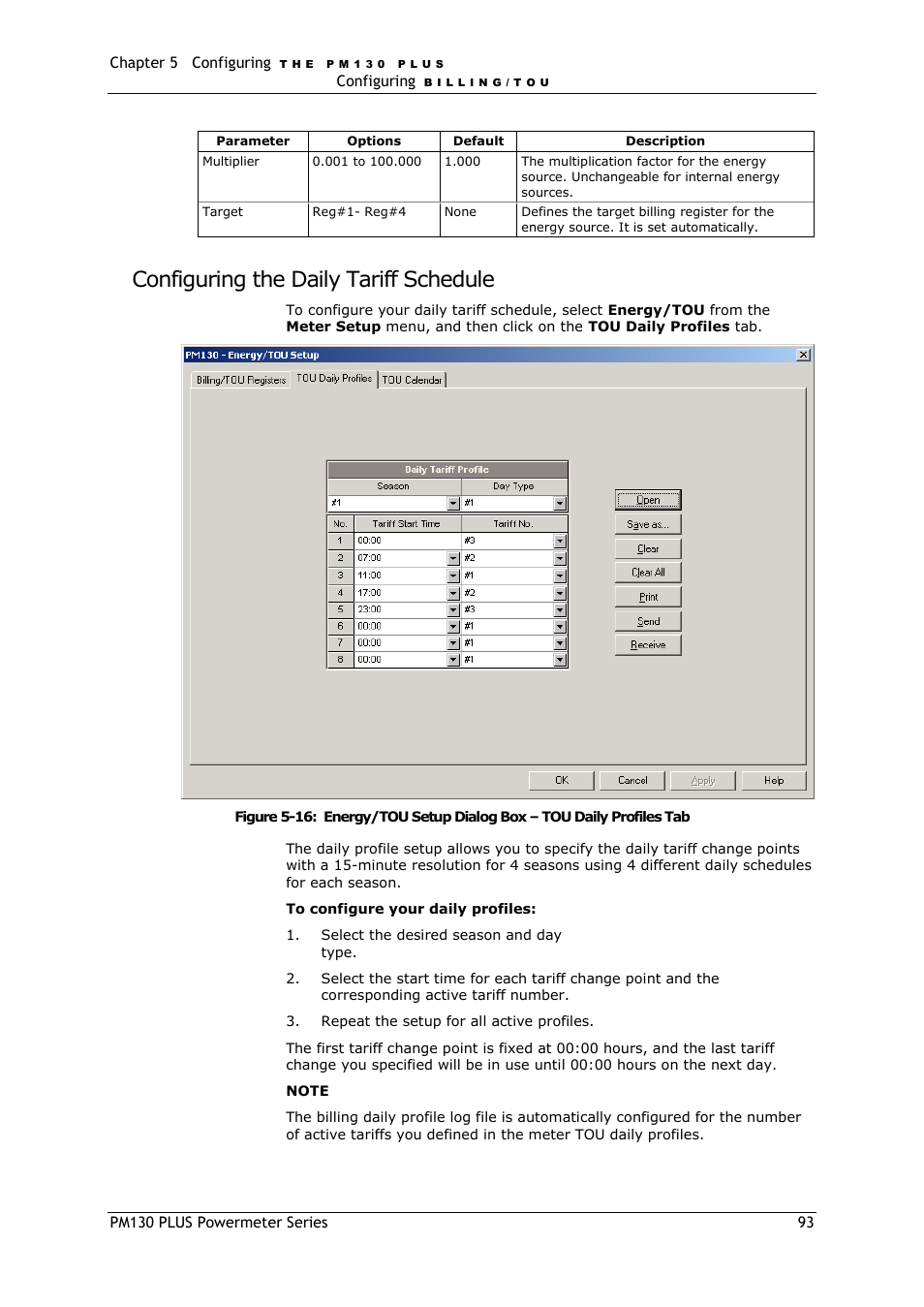 Configuring the daily tariff schedule | SATEC PM130 PLUS Manual User Manual | Page 93 / 159