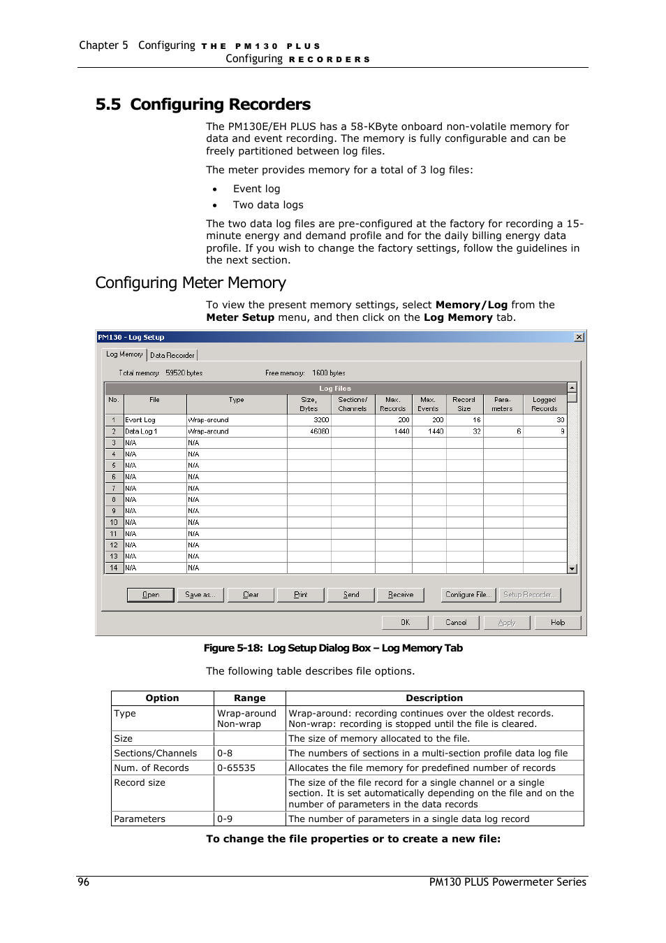 Configuring recorders, Configuring meter memory, 5 configuring recorders | SATEC PM130 PLUS Manual User Manual | Page 96 / 159