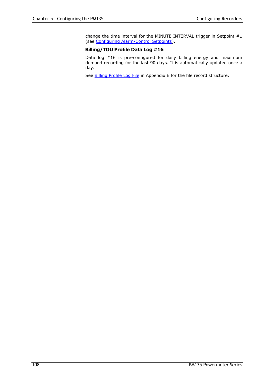 Billing/tou profile data log #16 | SATEC PM135 Manual User Manual | Page 108 / 166