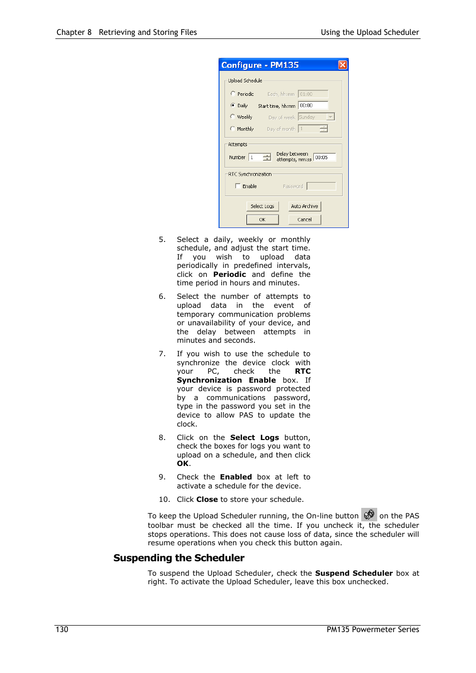 Suspending the scheduler | SATEC PM135 Manual User Manual | Page 130 / 166