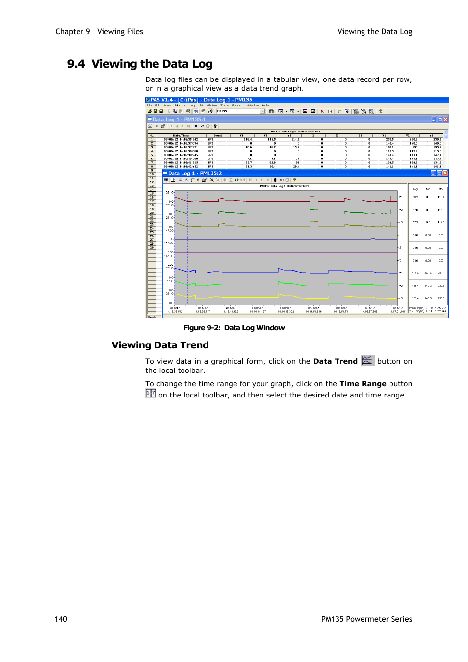 4 viewing the data log, Viewing data trend, Viewing the data log | SATEC PM135 Manual User Manual | Page 140 / 166