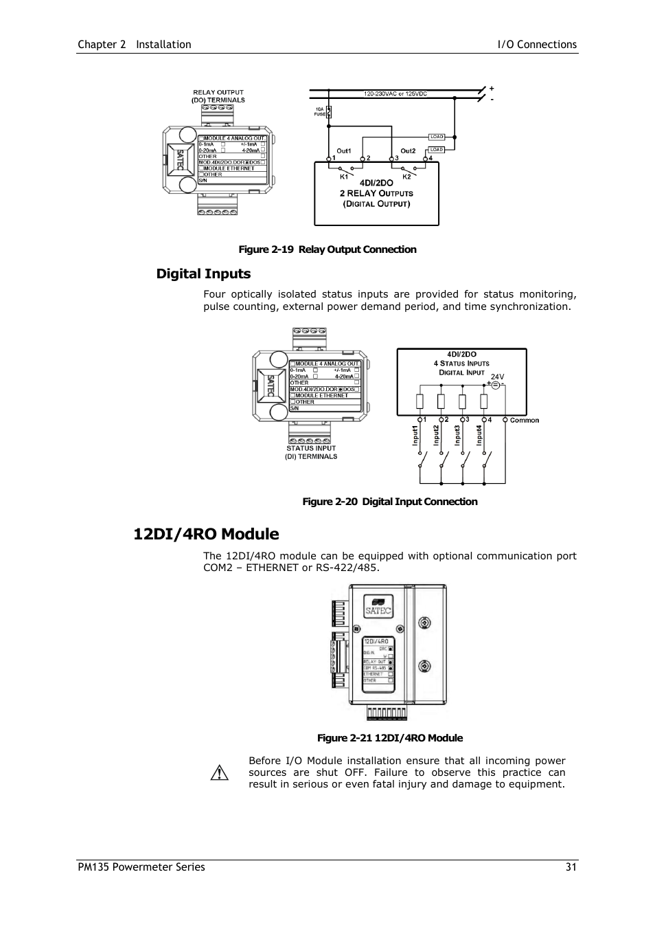 Digital inputs, 12di/4ro module | SATEC PM135 Manual User Manual | Page 31 / 166