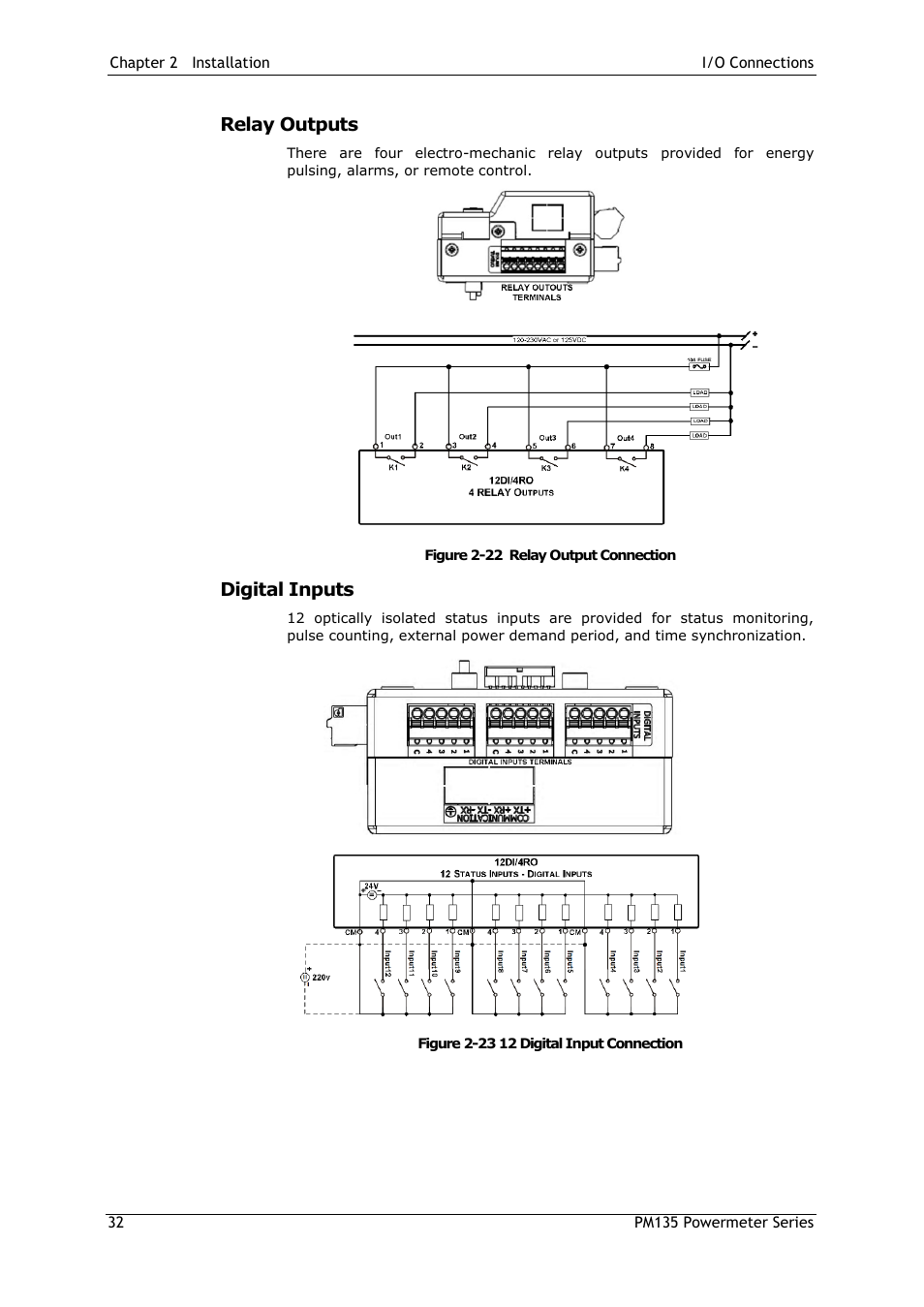 Relay outputs, Digital inputs | SATEC PM135 Manual User Manual | Page 32 / 166