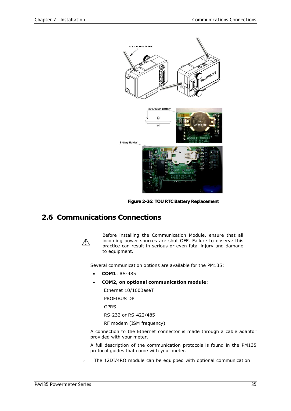 6 communications connections, Communications connections | SATEC PM135 Manual User Manual | Page 35 / 166