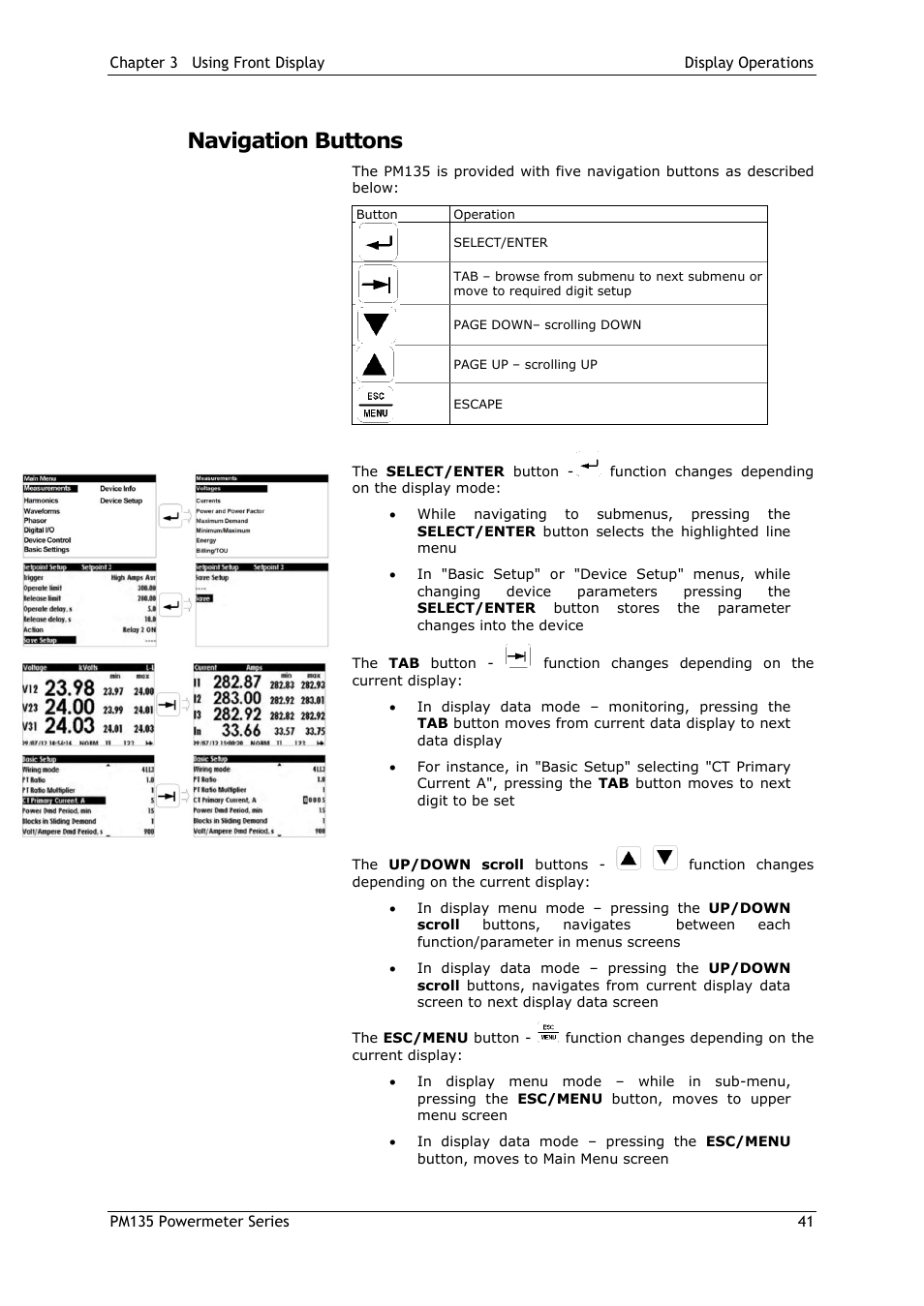 Navigation buttons | SATEC PM135 Manual User Manual | Page 41 / 166