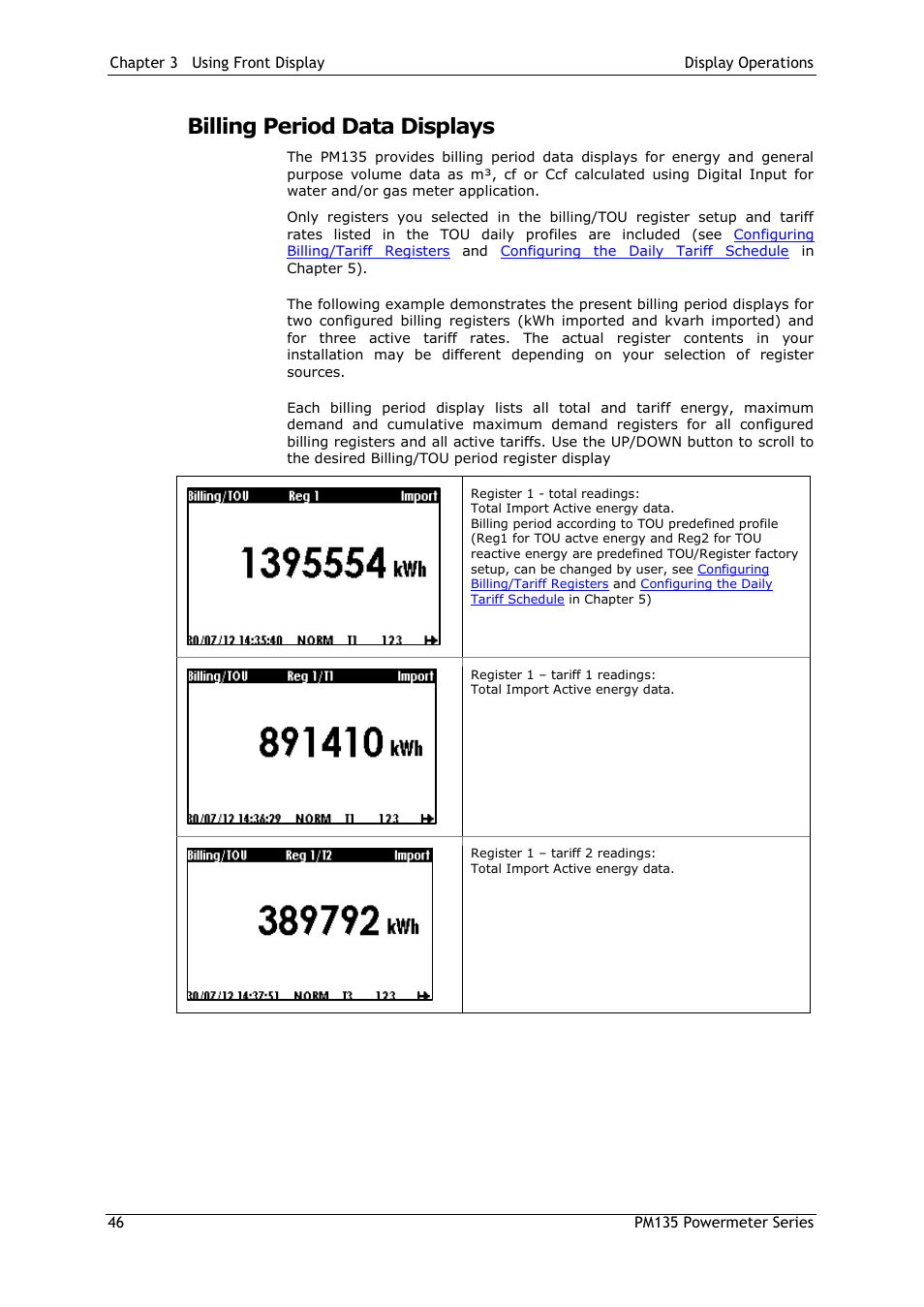 Billing period data displays | SATEC PM135 Manual User Manual | Page 46 / 166