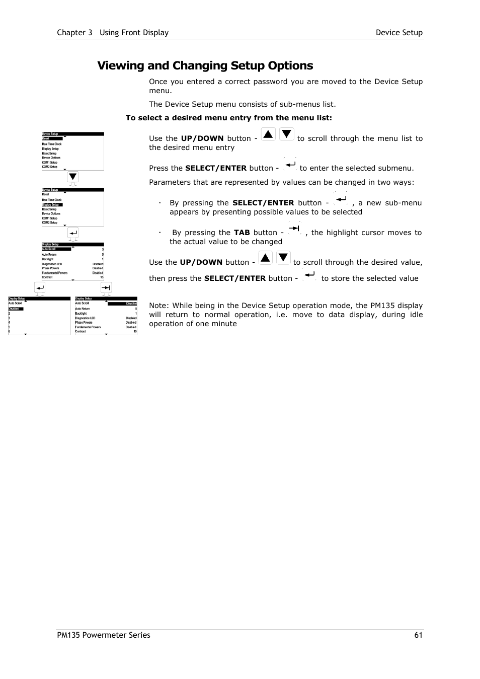 Viewing and changing setup options | SATEC PM135 Manual User Manual | Page 61 / 166