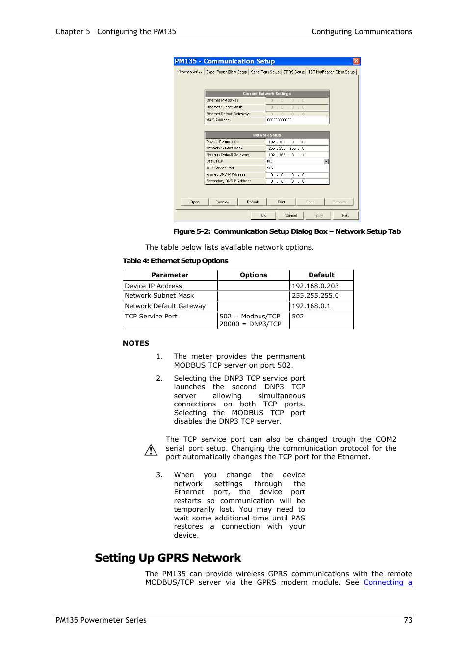 Setting up gprs network | SATEC PM135 Manual User Manual | Page 73 / 166