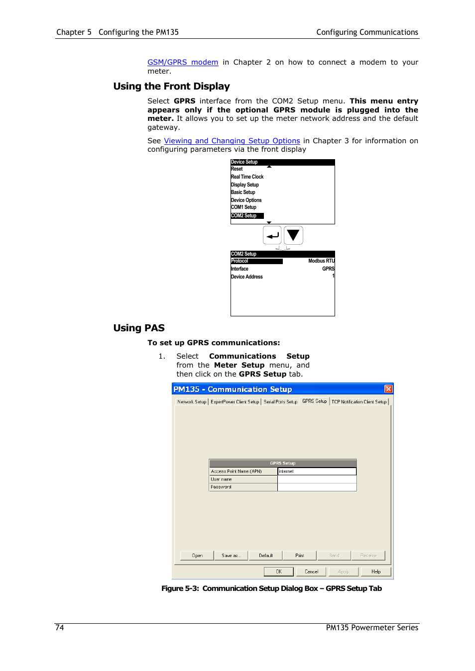 Using the front display, Using pas | SATEC PM135 Manual User Manual | Page 74 / 166