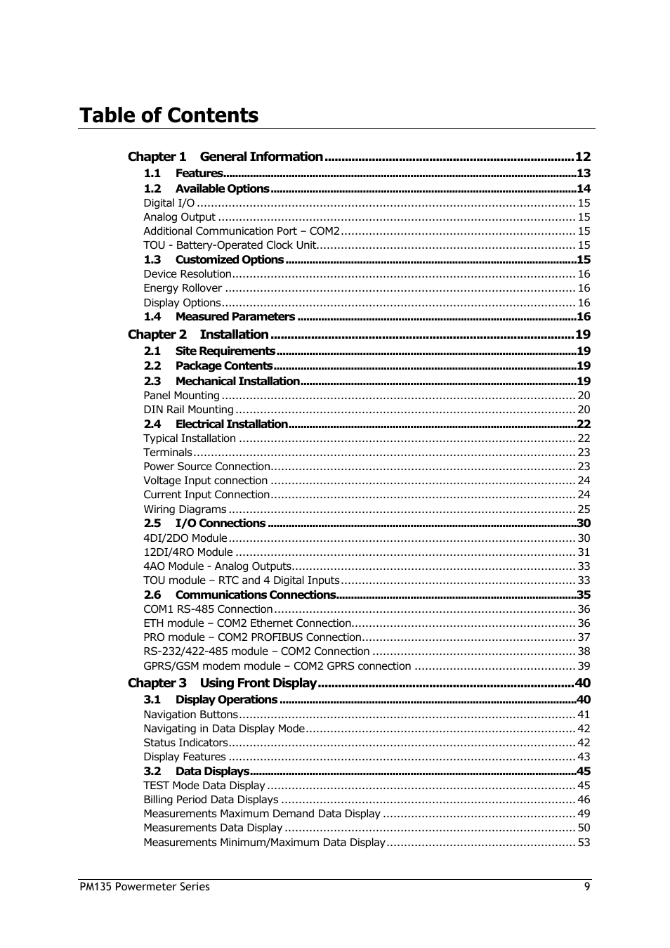 SATEC PM135 Manual User Manual | Page 9 / 166