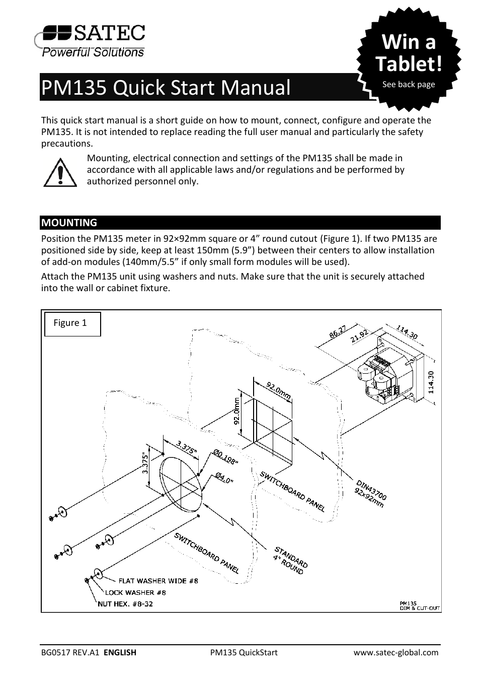 SATEC PM135 Quick Start User Manual | 4 pages