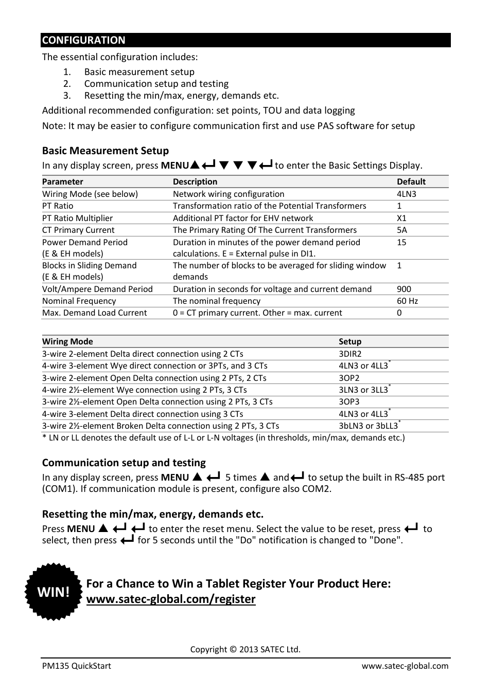 SATEC PM135 Quick Start User Manual | Page 4 / 4