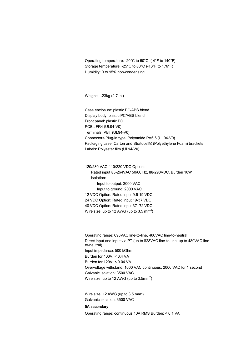 Environmental conditions, Construction, Power supply | Input ratings, Automatic converting, Appendix a technical specifications | SATEC RDM172 Manual User Manual | Page 117 / 135