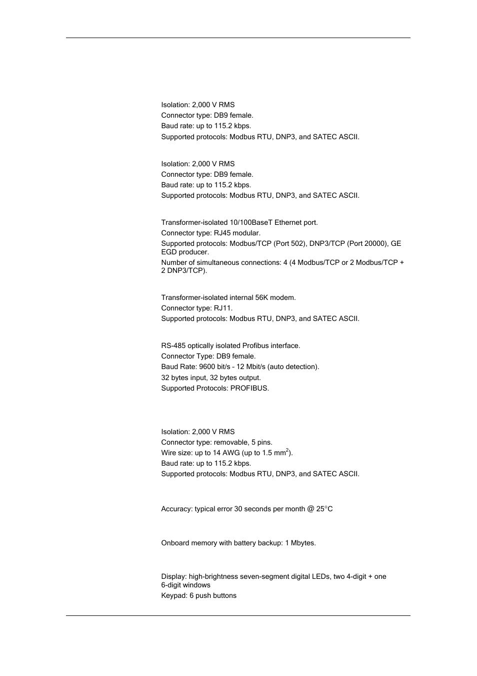 Communication ports, Real-time clock, Log memory | Display module | SATEC RDM172 Manual User Manual | Page 119 / 135