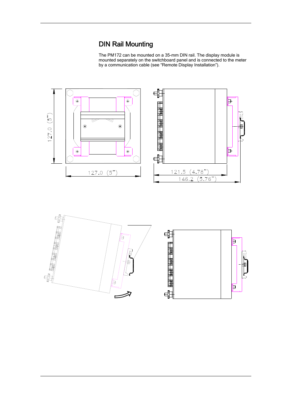 Din rail mounting, Remote display installation | SATEC RDM172 Manual User Manual | Page 13 / 135