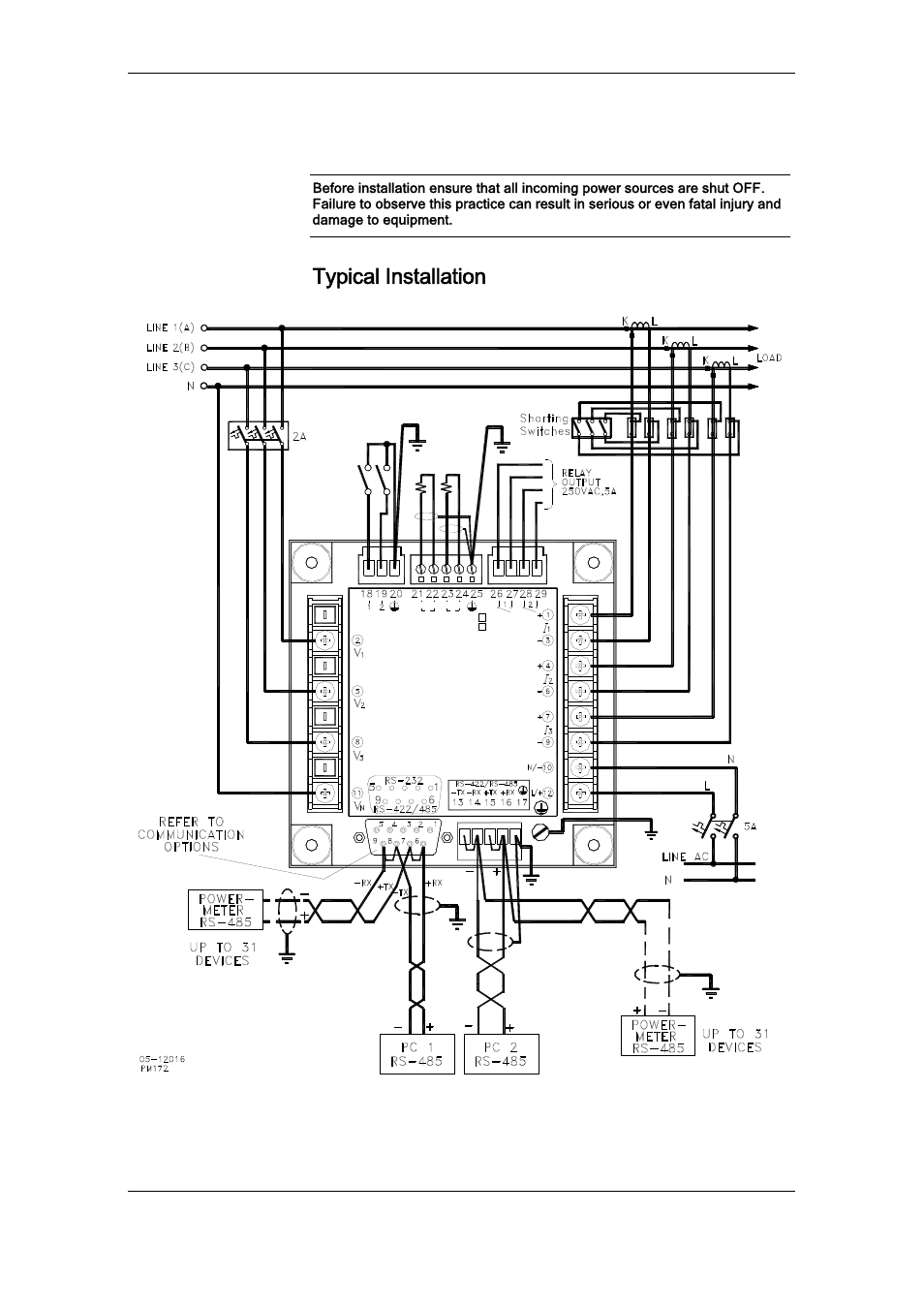 Typical installation, Electrical installation | SATEC RDM172 Manual User Manual | Page 17 / 135