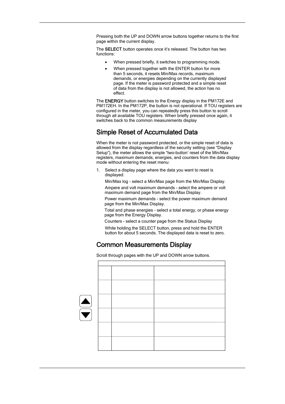 Simple reset of accumulated data, Common measurements display | SATEC RDM172 Manual User Manual | Page 35 / 135