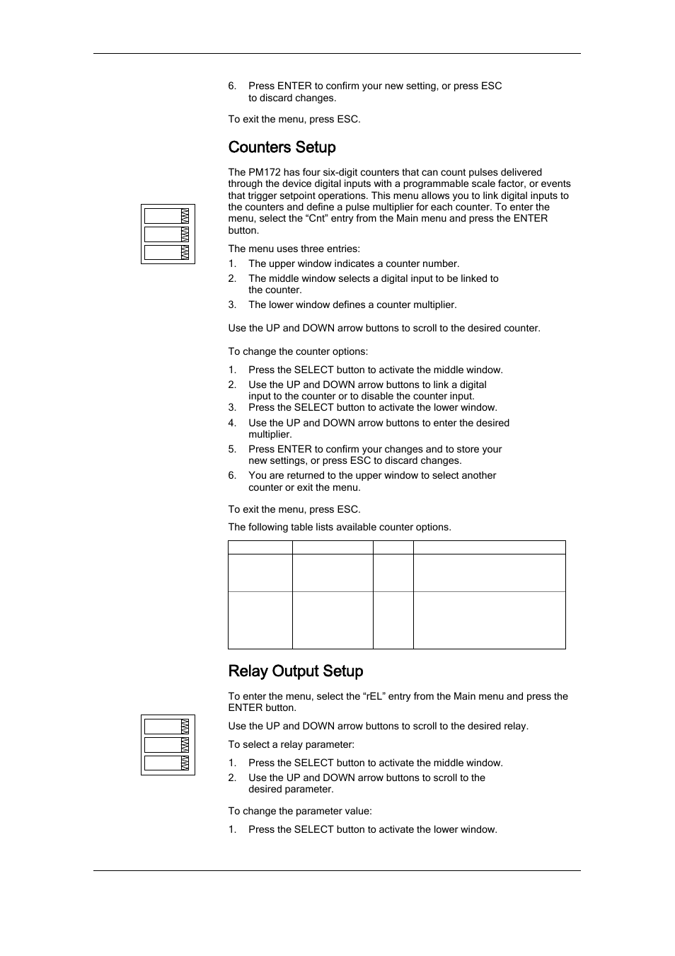 Counters setup, Relay output setup | SATEC RDM172 Manual User Manual | Page 47 / 135