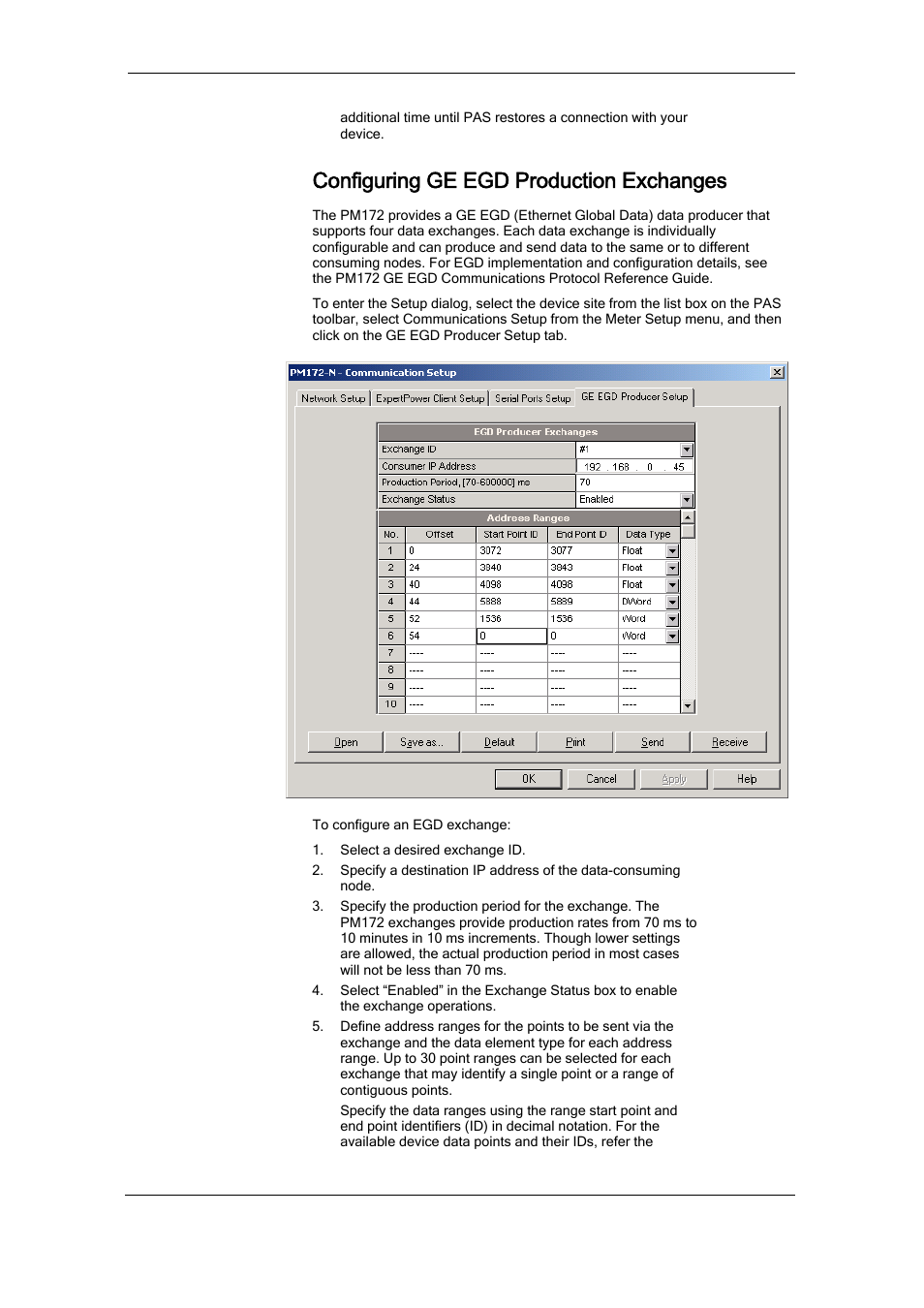 Configuring ge egd production exchanges | SATEC RDM172 Manual User Manual | Page 62 / 135