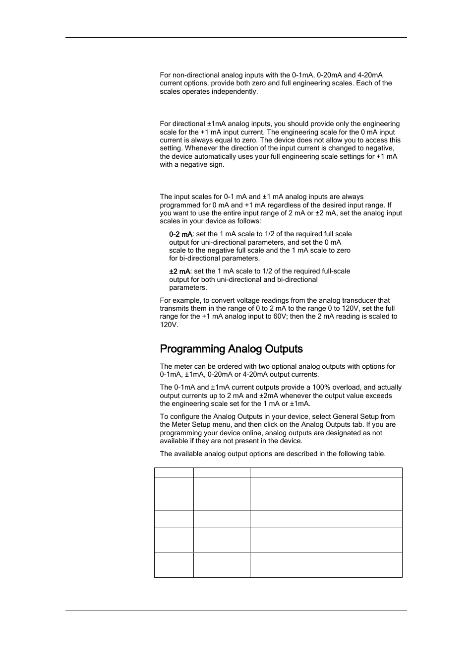 Scaling non-directional analog inputs, Scaling ±1ma analog inputs, Scaling analog inputs for 0-2 ma and ±2 ma | Programming analog outputs | SATEC RDM172 Manual User Manual | Page 73 / 135