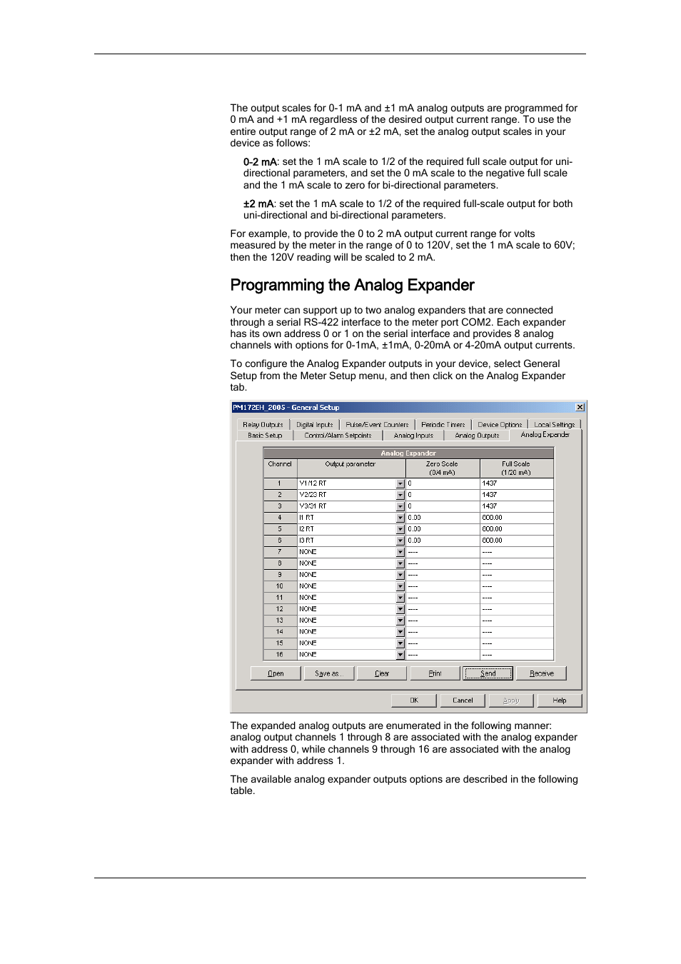 Scaling analog outputs for 0-2 ma and ±2 ma, Programming the analog expander | SATEC RDM172 Manual User Manual | Page 75 / 135