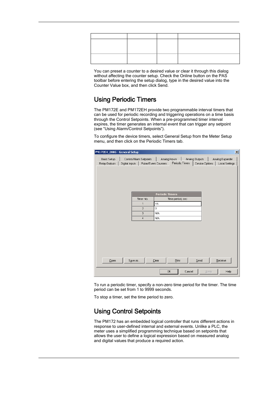 Using periodic timers, Using control setpoints | SATEC RDM172 Manual User Manual | Page 77 / 135