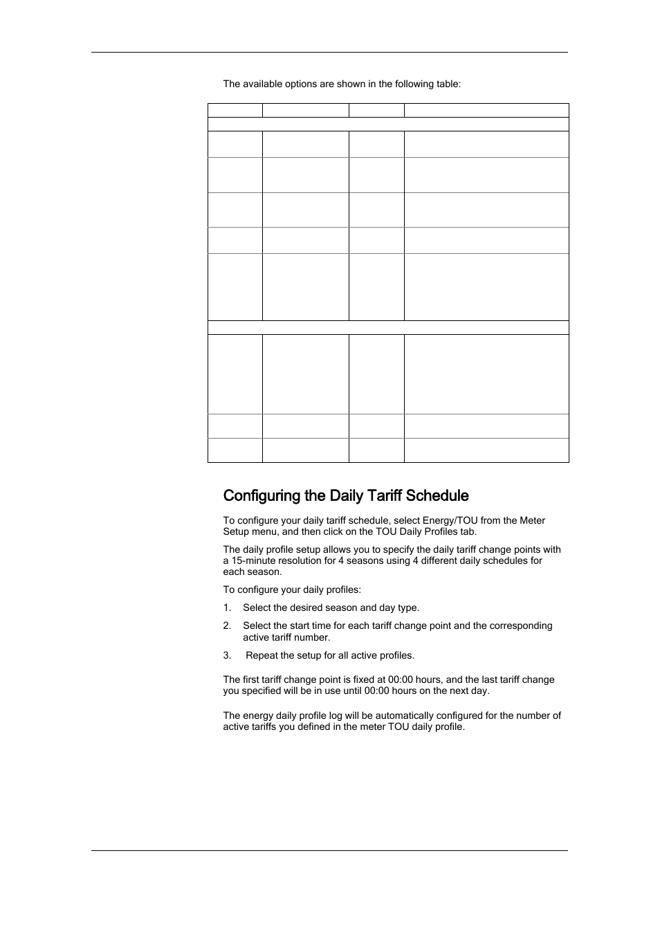 Configuring the daily tariff schedule, Configuring summary energy and tou registers, Setting up total and tariff registers | SATEC RDM172 Manual User Manual | Page 83 / 135