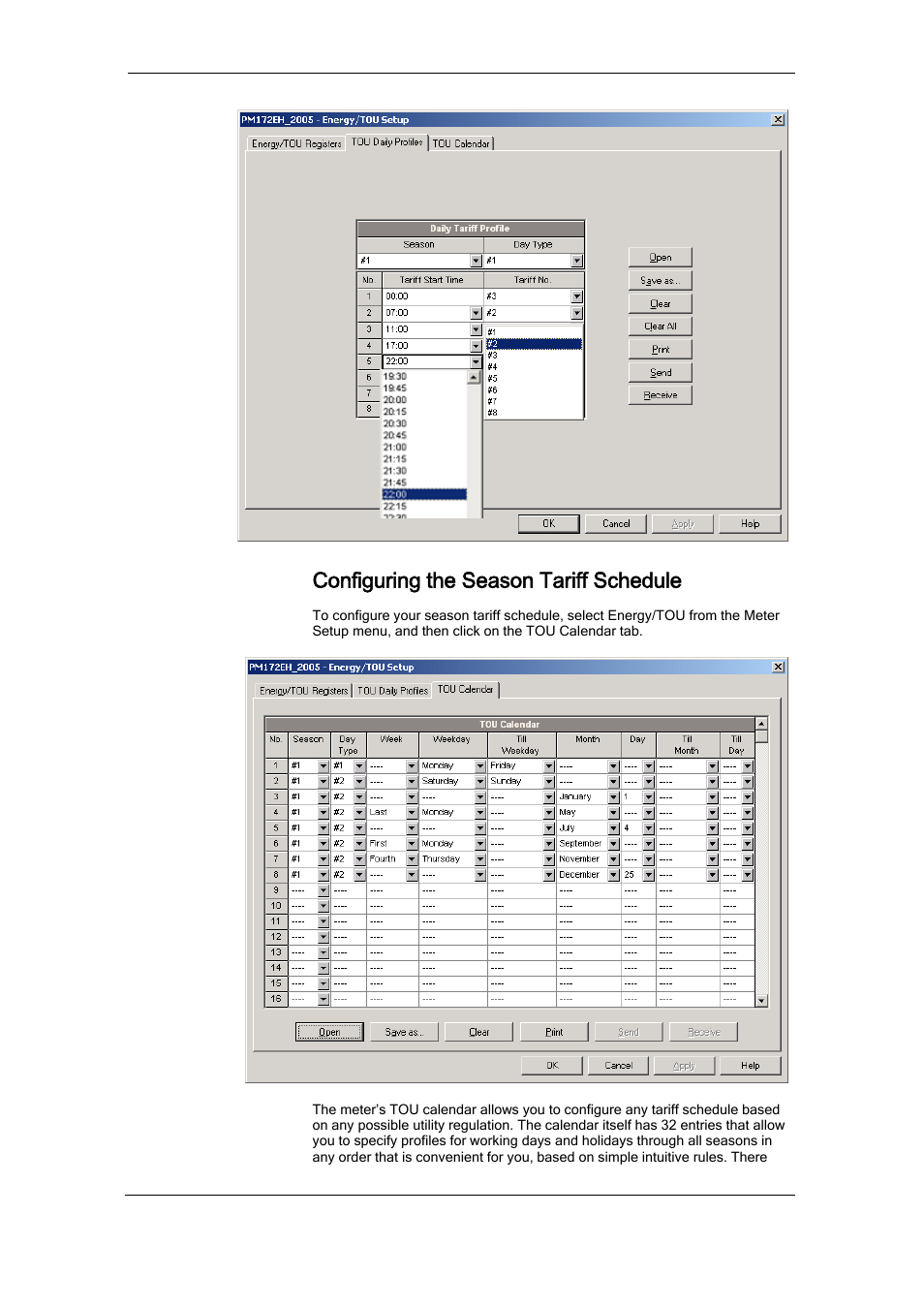 Configuring the season tariff schedule, Configuring the daily tariff schedule | SATEC RDM172 Manual User Manual | Page 84 / 135