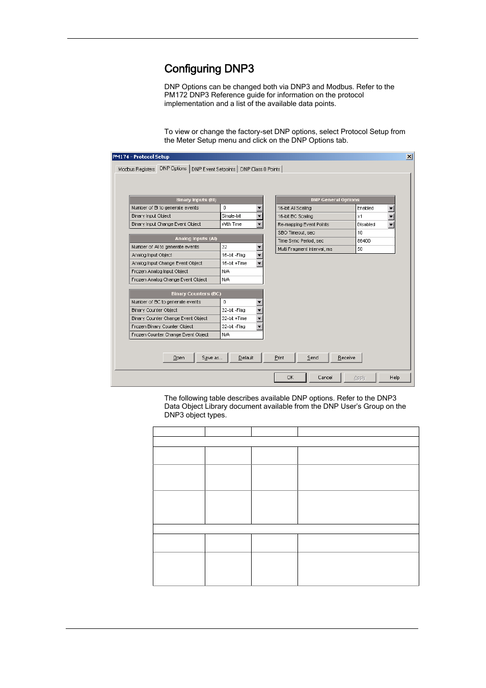Configuring dnp3, Dnp options, Configuring communication protocols | Configuring modbus | SATEC RDM172 Manual User Manual | Page 94 / 135