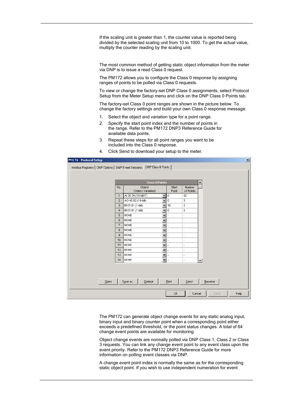 Configuring dnp class 0, Configuring dnp event classes | SATEC RDM172 Manual User Manual | Page 96 / 135