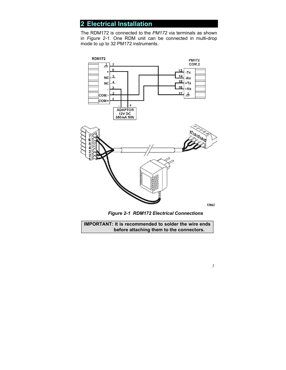 Electrical installation, 2 electrical installation | SATEC RDM172 Quick Start-1 User Manual | Page 6 / 10