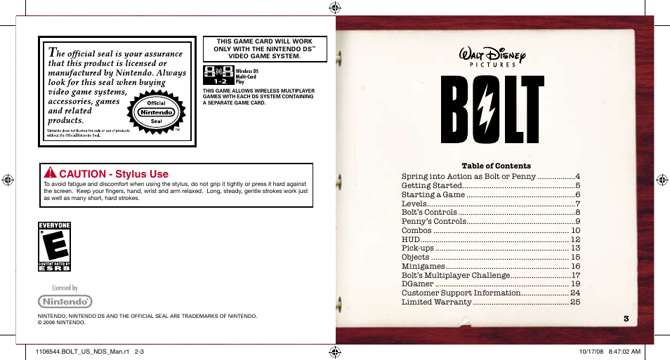 Page 2 page 3 or table of contents p, Caution - stylus use | Disney Interactive Studios Episode #332 User Manual | Page 3 / 11