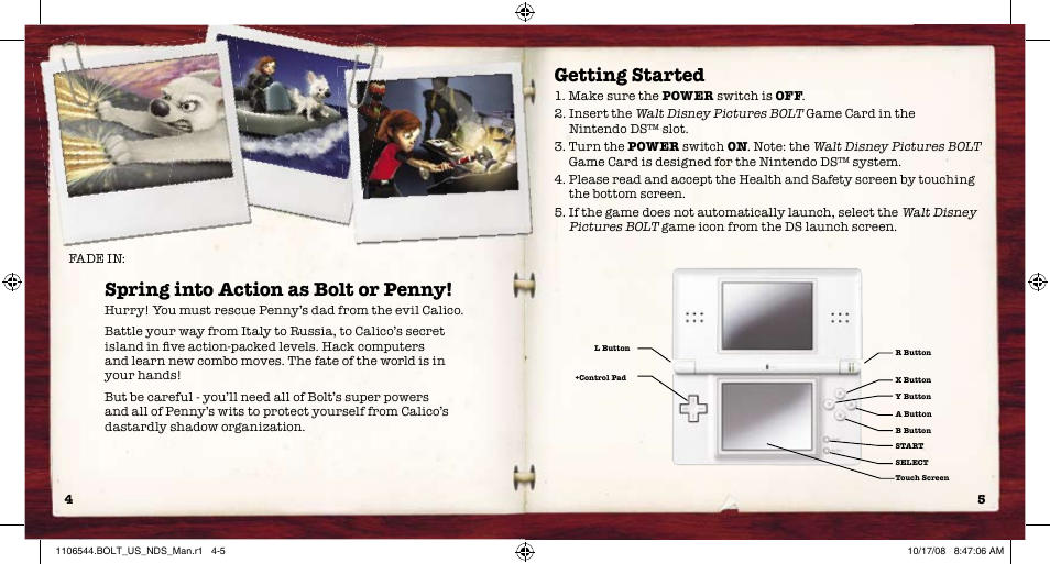 Spring into action as bolt or penny, Getting started | Disney Interactive Studios Episode #332 User Manual | Page 4 / 11