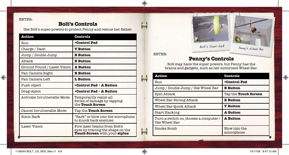Bolt’s controls, Penny’s controls | Disney Interactive Studios Episode #332 User Manual | Page 6 / 11